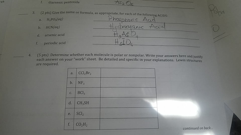 Solved F Diarsenic Pentoxide Ea E The Name Or Formula As