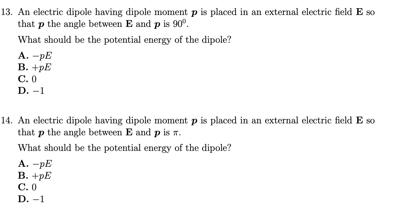 Solved 13. An Electric Dipole Having Dipole Moment P Is | Chegg.com