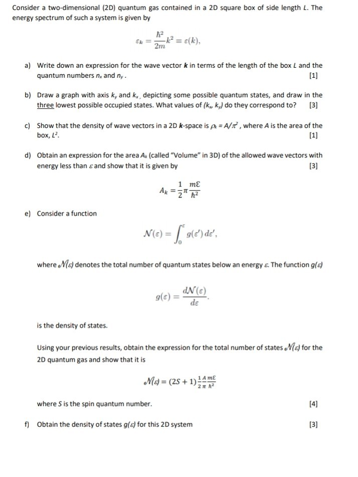 Solved Consider A Two Dimensional 2d Quantum Gas Contai Chegg Com