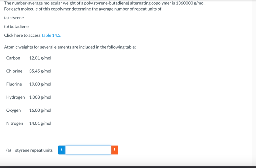 Solved The numberaverage molecular weight of a