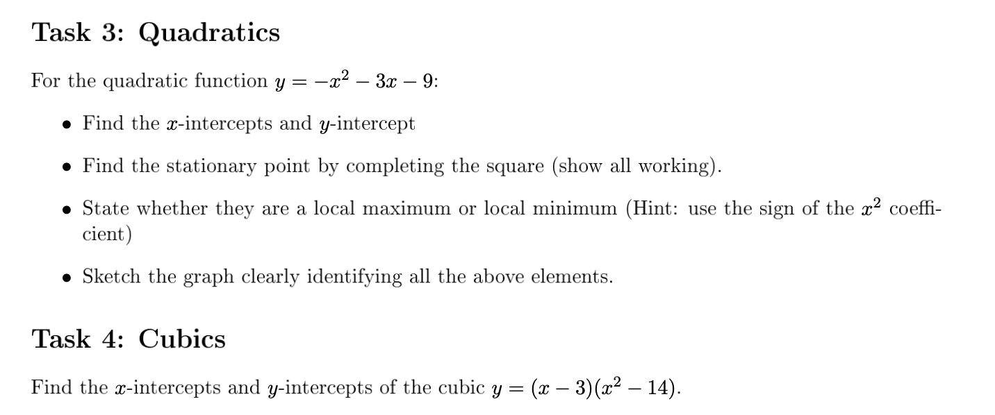 Solved Task 3 Quadratics For the quadratic function