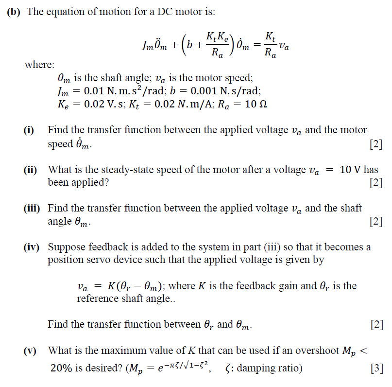 Solved B The Equation Of Motion For A Dc Motor Is Kke 2895