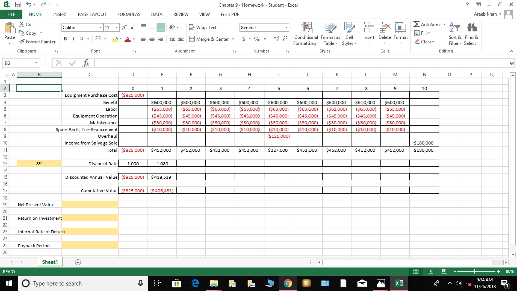 Chapter 9 Homework- Student- Excel FILE HOME INSERT | Chegg.com