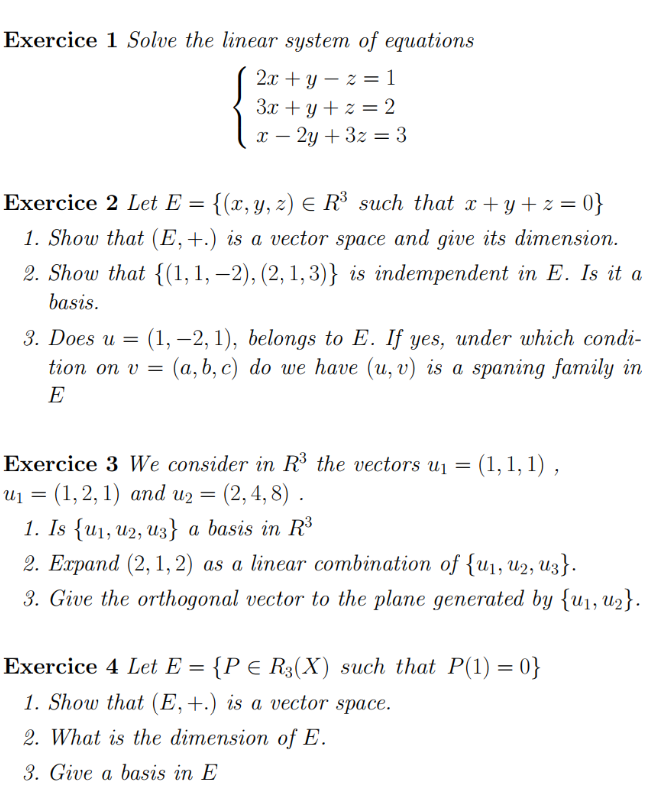 Solved Exercice 1 Solve The Linear System Of Equations 2x Chegg Com