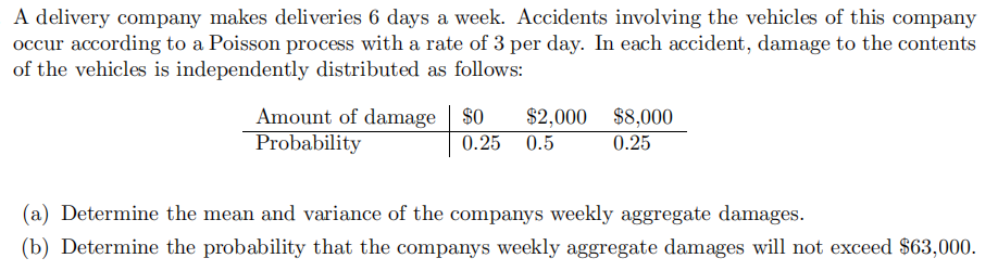 Solved . A delivery company makes deliveries 6 days a week. | Chegg.com