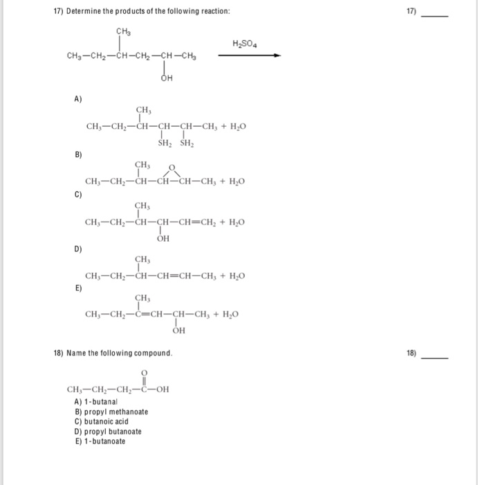 Solved 17) Determine the products of the following reaction | Chegg.com