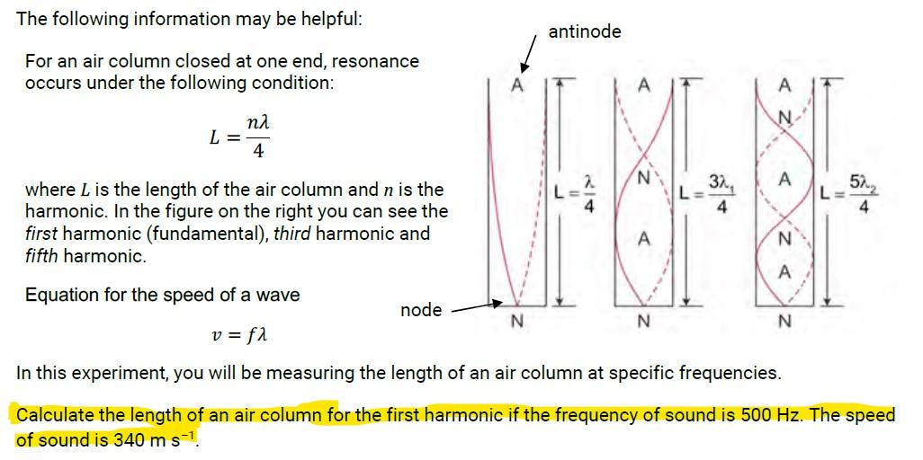 Solved The following information may be helpful antinode