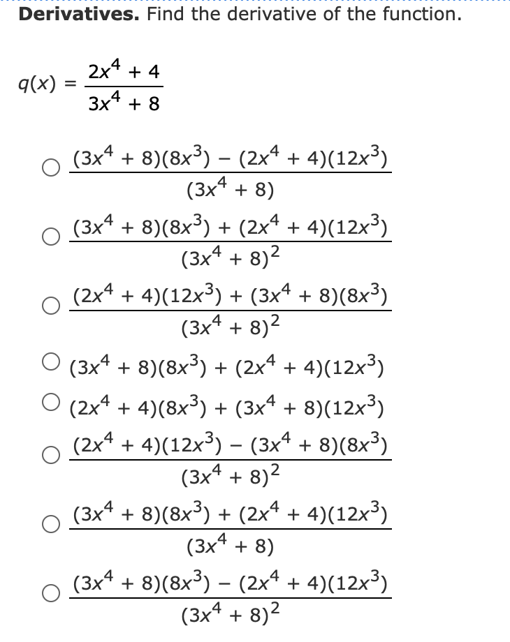Solved Derivatives. Find the derivative of the function. | Chegg.com