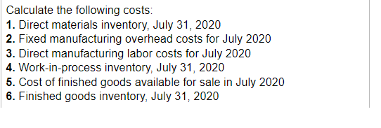 Solved Data table Calculate the following costs: 1. Direct | Chegg.com