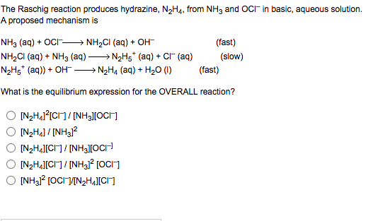 Solved The Raschig reaction produces hydrazine, N2H4, from | Chegg.com