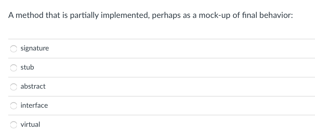 Solved A method that is partially implemented, perhaps as a | Chegg.com