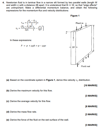 Solved 4. Newtonian fluid is in laminar flow in a narrow | Chegg.com