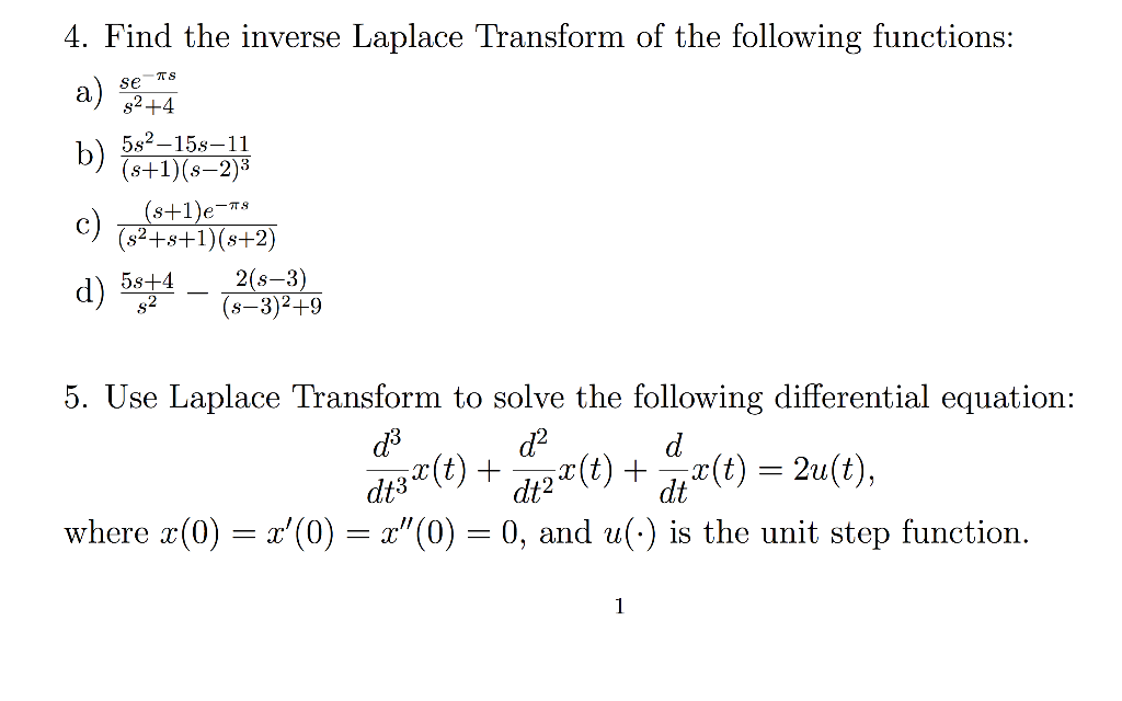 Solved Se TS 4. Find The Inverse Laplace Transform Of The | Chegg.com