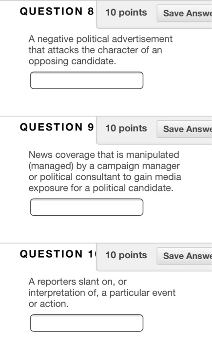 Solved QUESTION 8 10 points Save Answe A negative political | Chegg.com