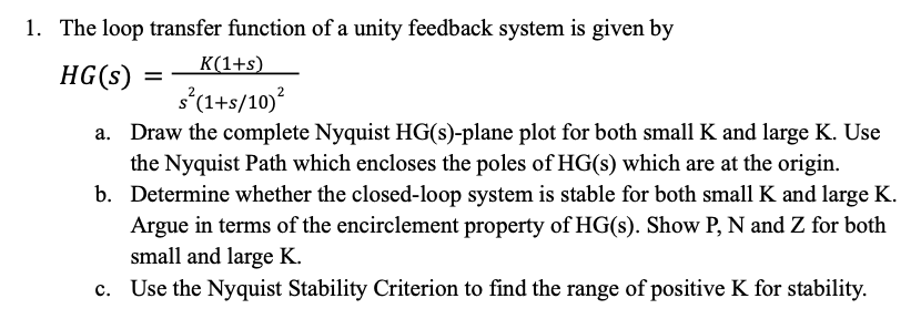 Solved The loop transfer function of a unity feedback system | Chegg.com