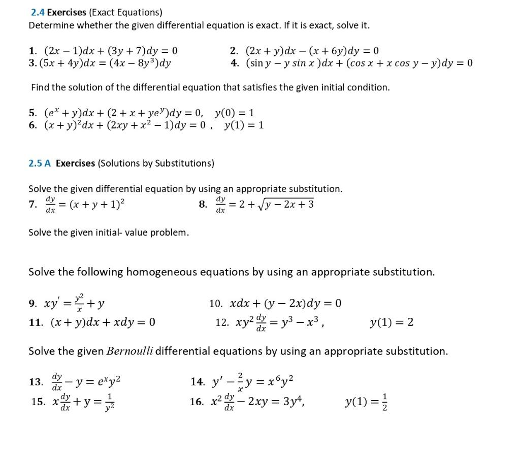 Solved 24 Exercises Exact Equations Determine Whether The