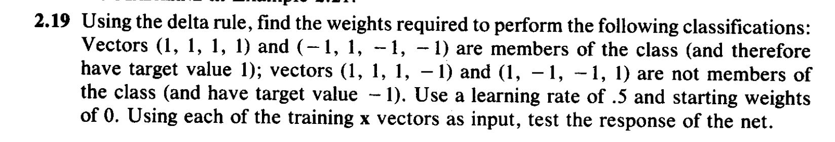 Solved 2.19 Using the delta rule, find the weights required | Chegg.com