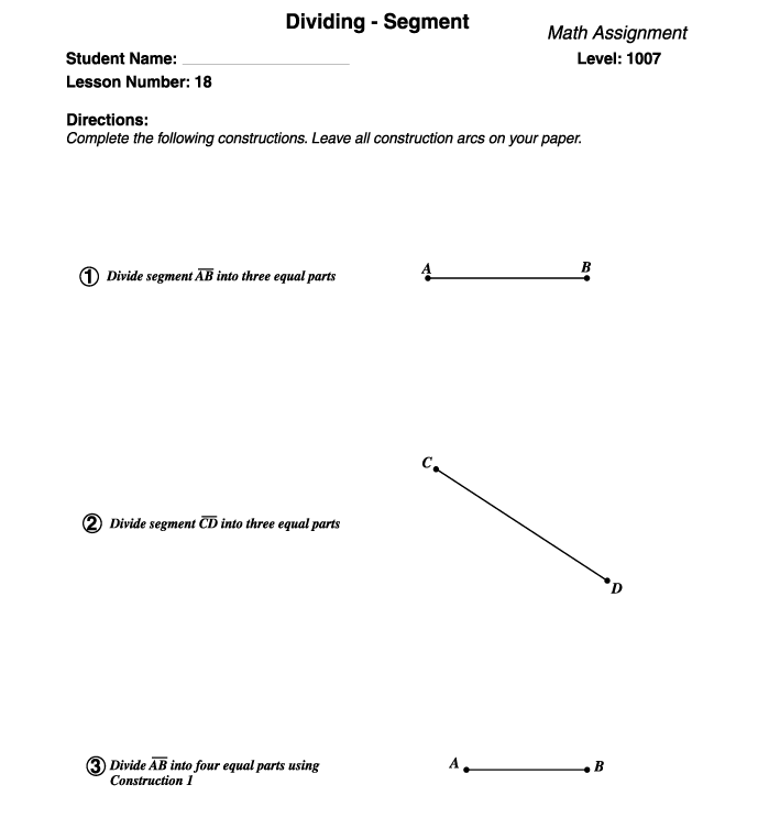 Solved Dividing - Segment Math Assignment Level: 1007 | Chegg.com