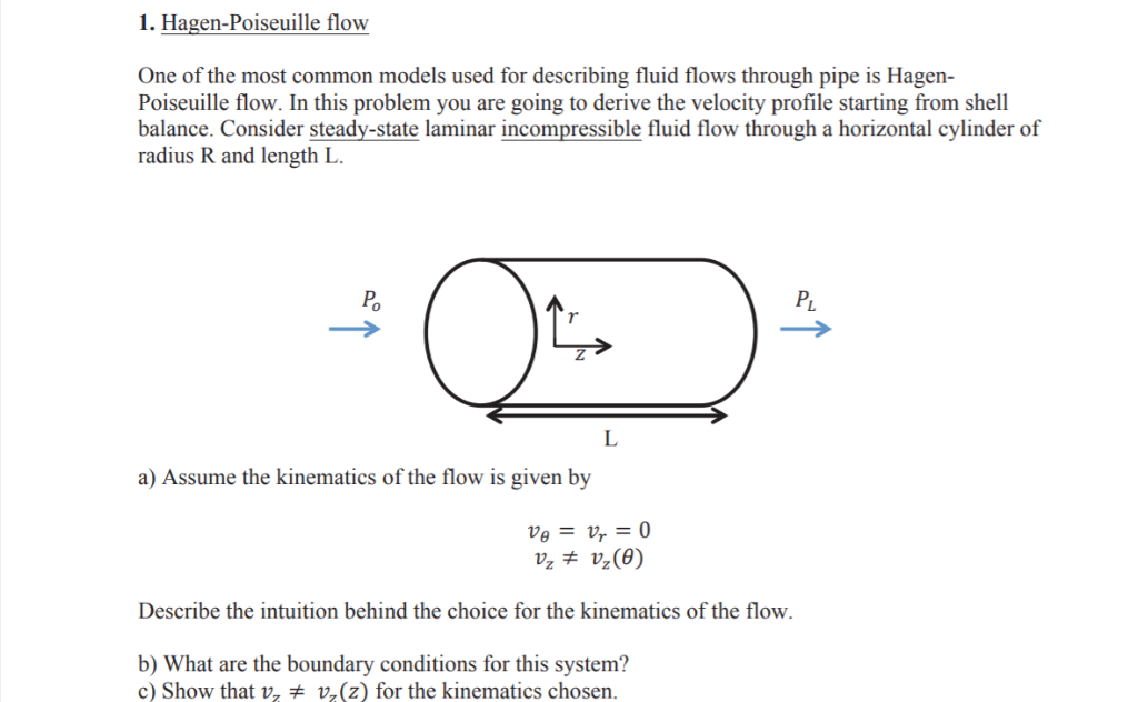 1. Hagen-Poiseuille flow One of the most common | Chegg.com