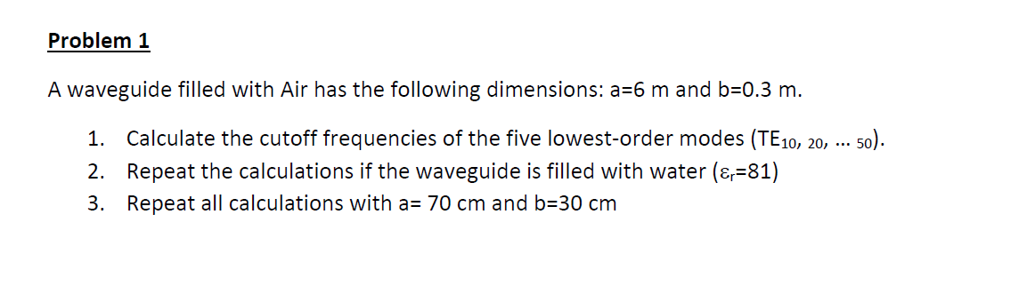 Solved Problem 1 A waveguide filled with Air has the | Chegg.com