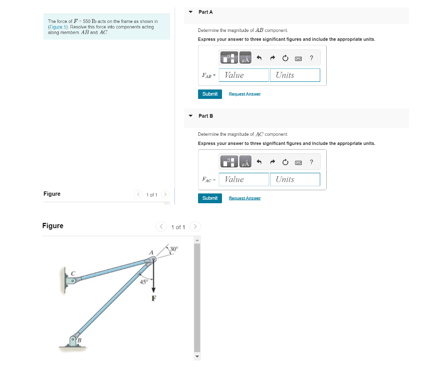 Solved The force of F=550lb ﻿acts on the frame as shown | Chegg.com