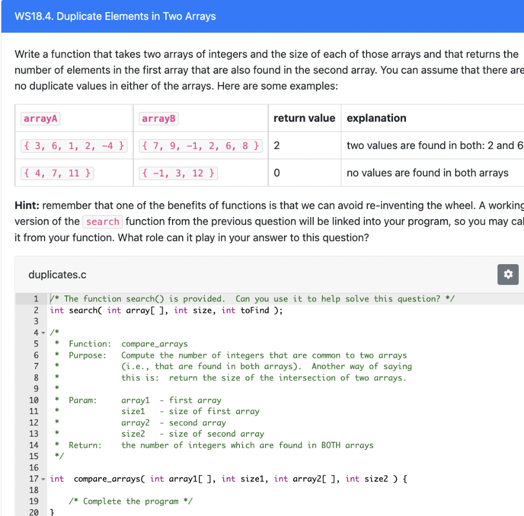 solved-write-a-function-that-takes-two-arrays-of-integers-chegg