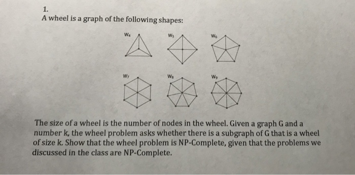 Solved 1. A wheel is a graph of the following shapes: W4 Ws | Chegg.com