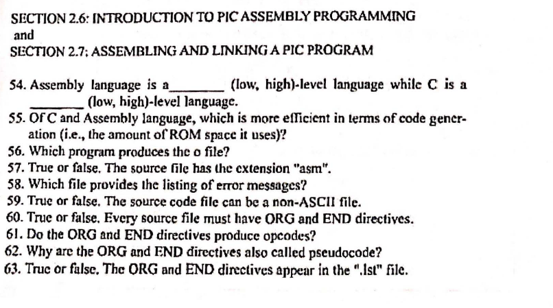 Solved SECTION 2.6: INTRODUCTION TO PIC ASSEMBLY PROGRAMMING | Chegg.com