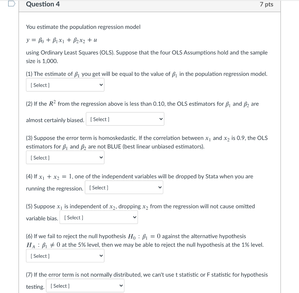 Solved Question 4 7 pts You estimate the population | Chegg.com