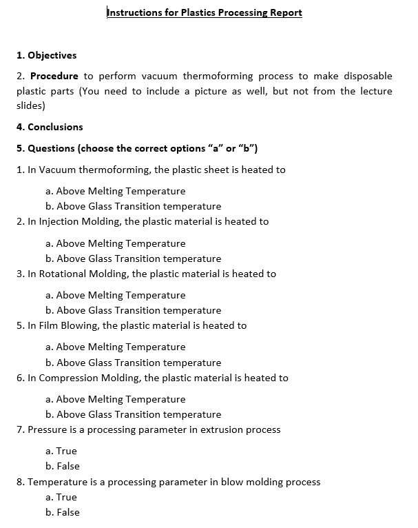 Solved Instructions for Plastics Processing Report 1. | Chegg.com