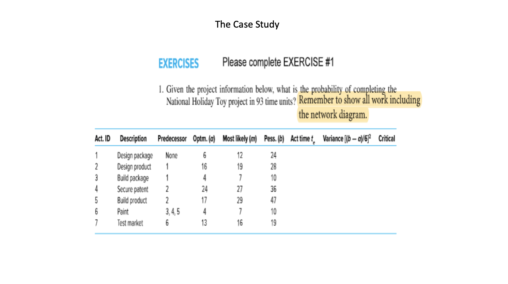 Solved The Case Study EXERCISES Please Complete EXERCISE #1 | Chegg.com