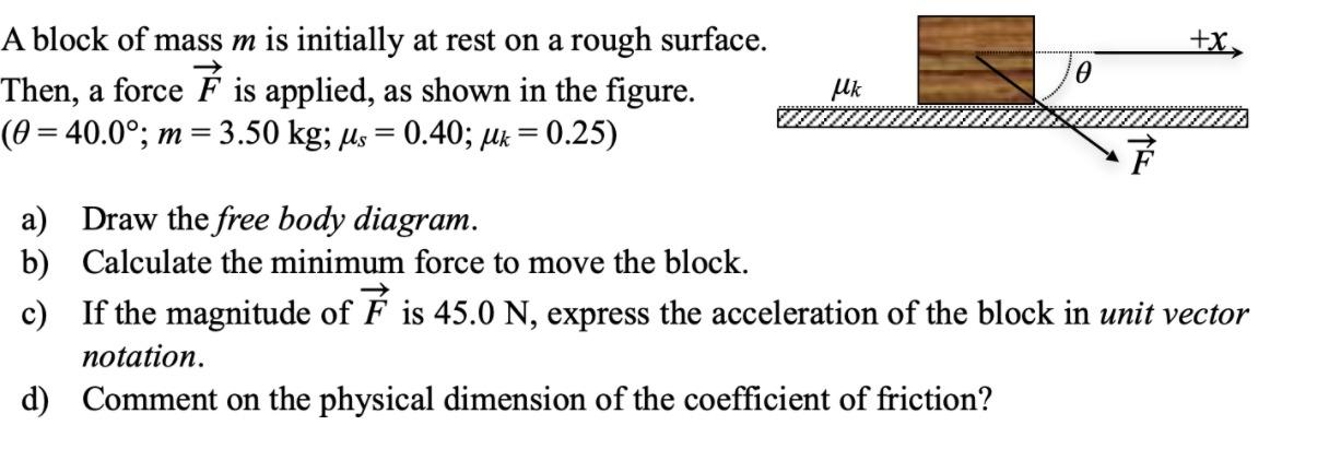 Solved +x 0 A block of mass m is initially at rest on a | Chegg.com