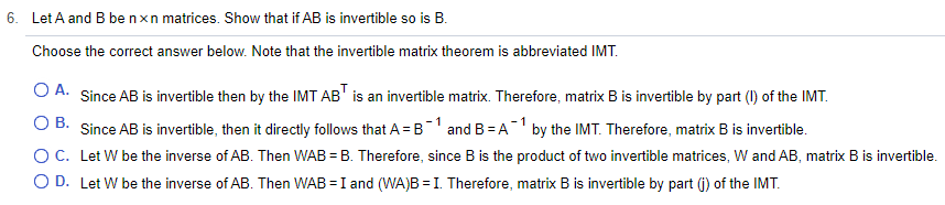 Solved Let A And B Be N×n Matrices. Show That If AB Is | Chegg.com