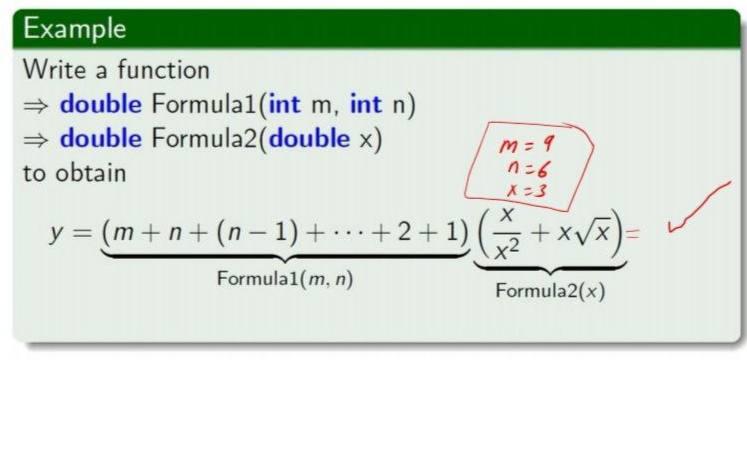 Solved Example Write a function → double Formula1(int m, int | Chegg.com