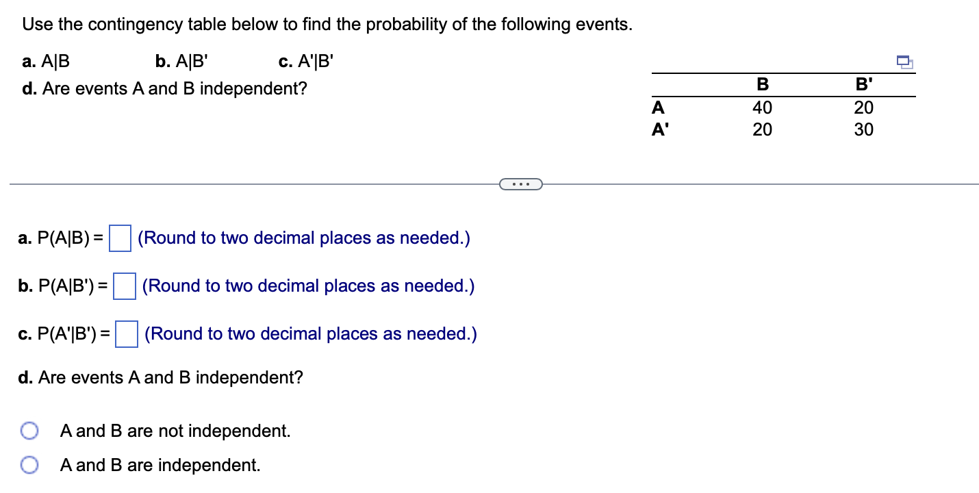 Solved Use The Contingency Table Below To Find The | Chegg.com