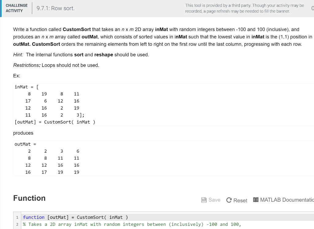 Solved CHALLENGE ACTIVITY a 9.7.1 Row sort This tool is Chegg