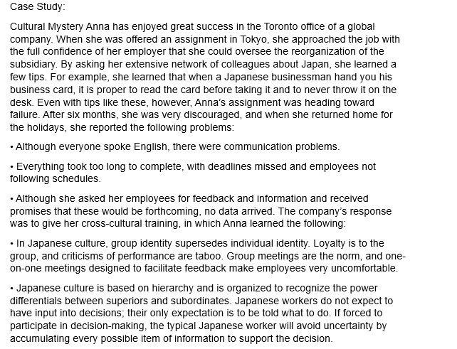 Solved Cultural Mystery Anna has enjoyed great success in | Chegg.com