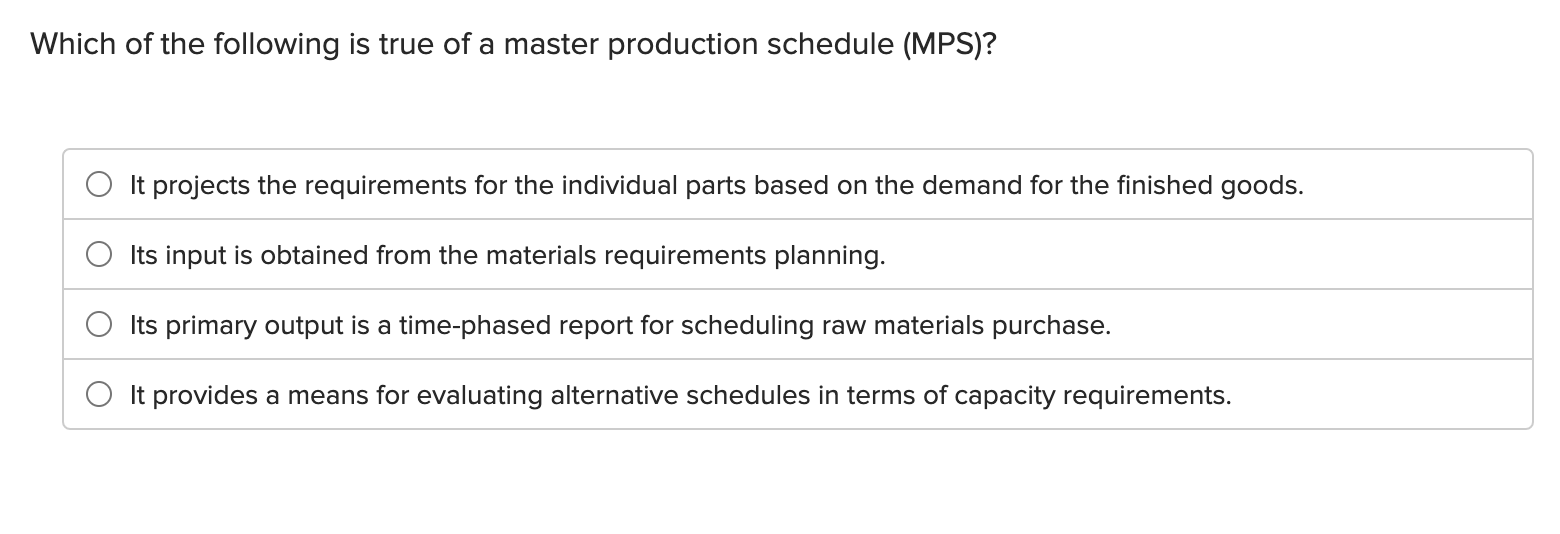 Solved: Which Of The Following Is True Of A Master Product... | Chegg.com