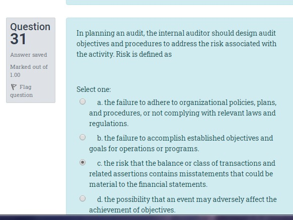 Solved Question 31 In Planning An Audit, The Internal | Chegg.com