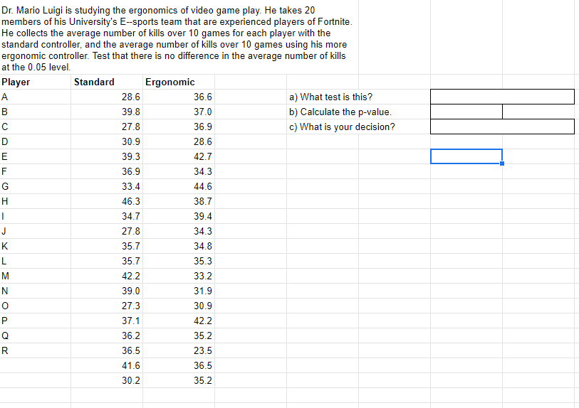 Solved Dr. Mario Luigi is studying the ergonomics of video | Chegg.com