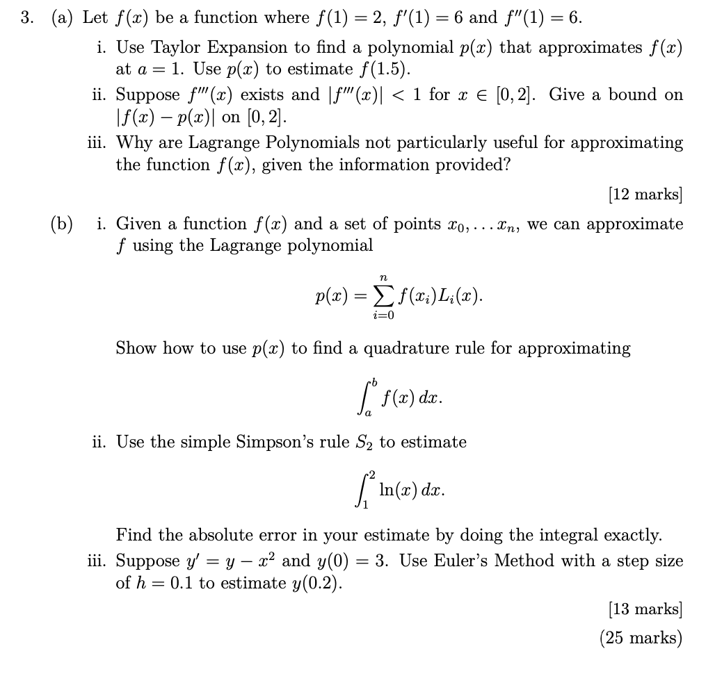 Solved Numerical Analysis Not answered, parts a) i, ii ,iii | Chegg.com