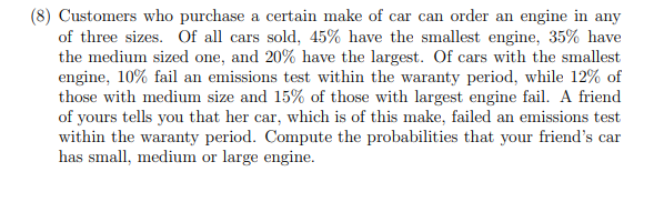 Solved (8) Customers Who Purchase A Certain Make Of Car Can | Chegg.com