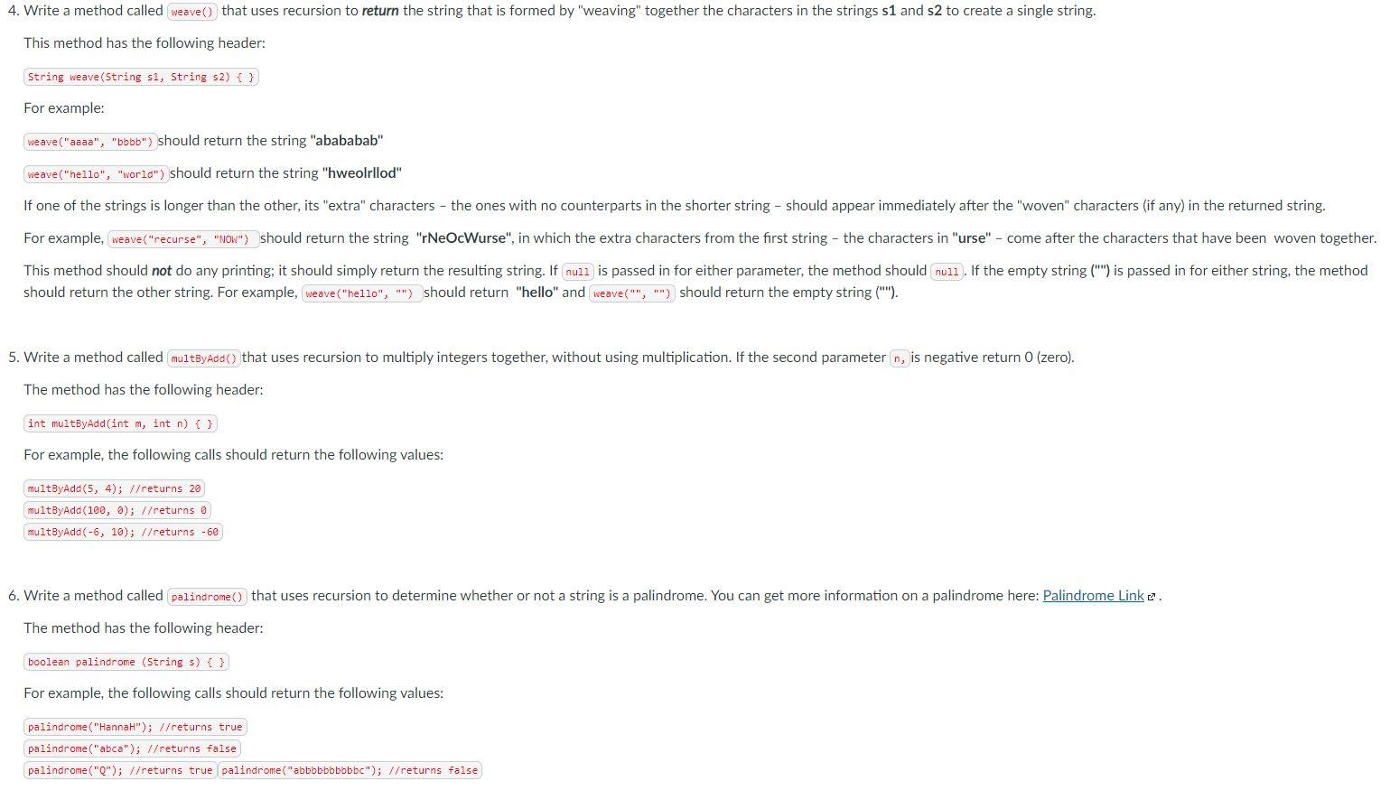 Solved Recursion For this assignment you are going to write | Chegg.com