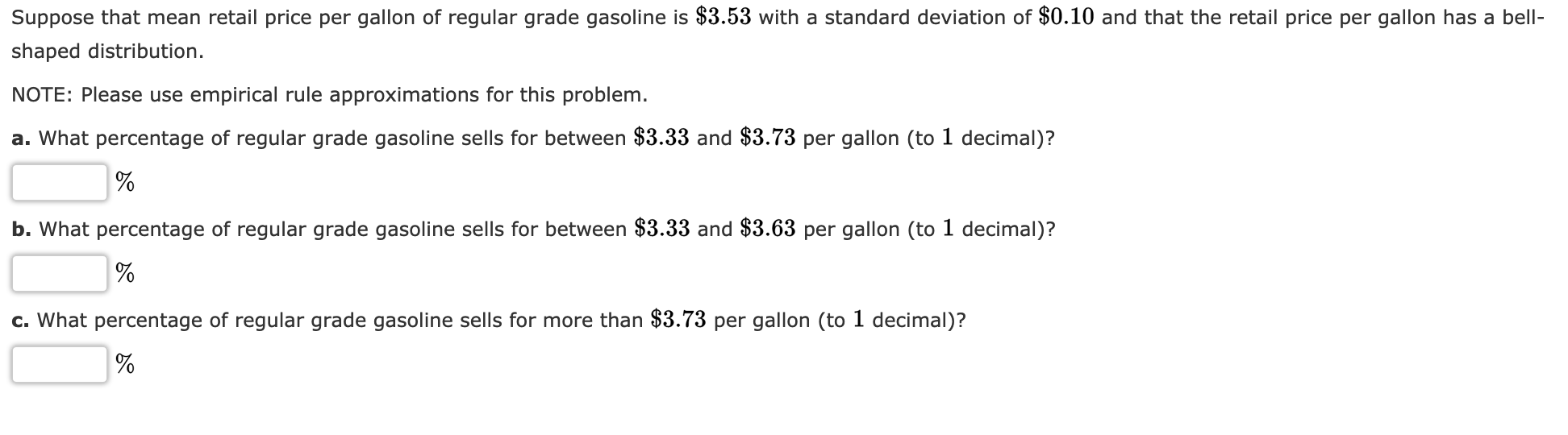 Solved Suppose that mean retail price per gallon of regular