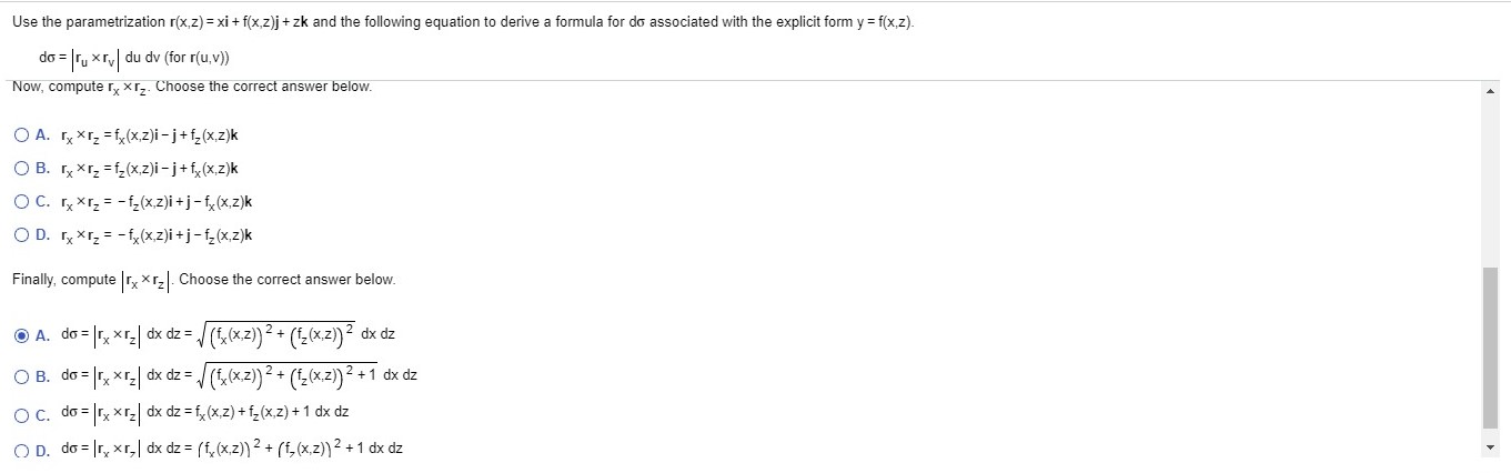 Solved Use The Parametrization R X Z Xi F X Z J Zk Chegg Com