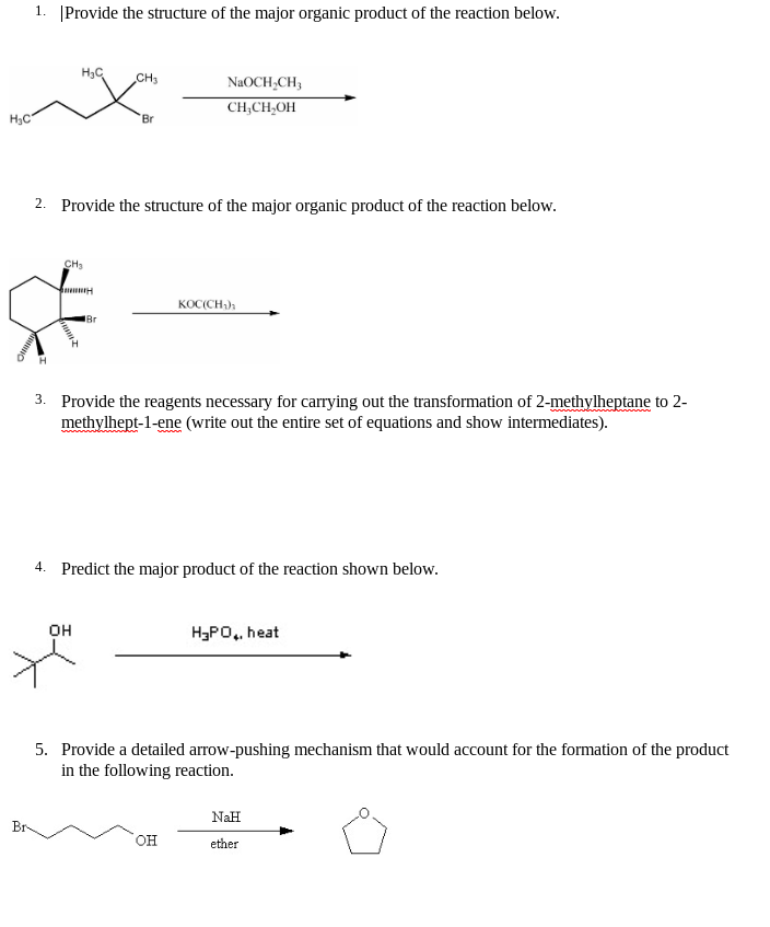 Solved 1. |Provide the structure of the major organic | Chegg.com