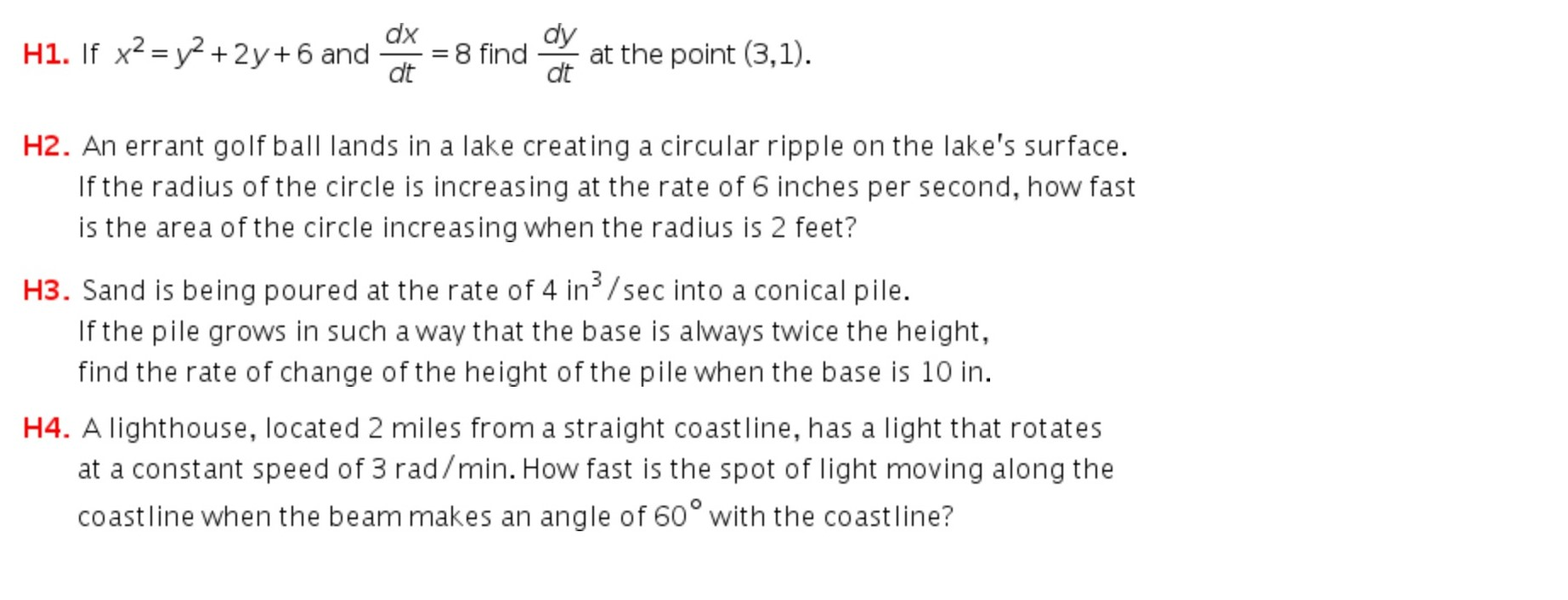 Solved dx dy H1. If x2 = y2 + 2y +6 and = 8 find at the | Chegg.com