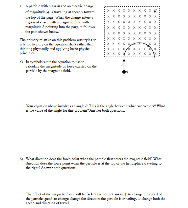 Solved 1. A particle with mass m and an electric charge of | Chegg.com