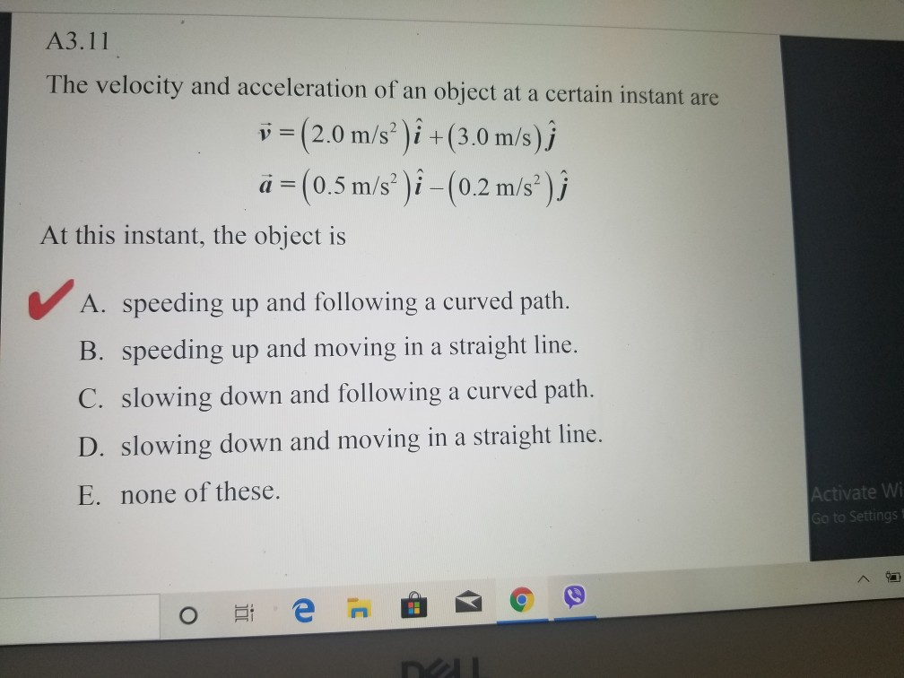 Solved A3.11 The velocity and acceleration of an object at a | Chegg.com