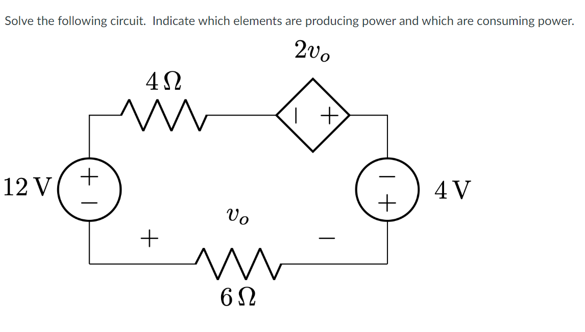 Solved Solve the following circuit. Indicate which elements | Chegg.com